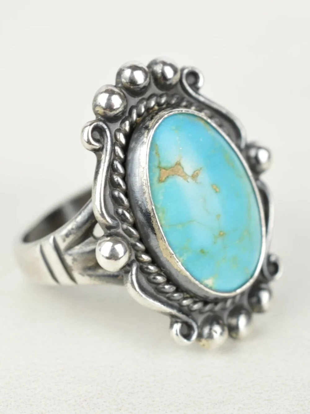 Bell Trading Post Vintage Sterling Silver Turquoise Ring Size 7.25 Southwestern